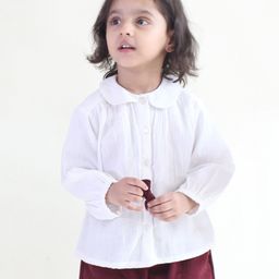 Tiber Taber 100% Cotton Full Sleeves Solid Shirt Style Top - White-image-81