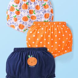 Babyhug 100% Cotton Knit Tangerine & Polka Dots Printed Bloomers Pack of 3 - Orange & Navy Blue-image-97