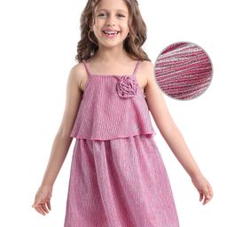 Hola Bonita Knit Sleeveless Shimmer Fabric Solid Frock With Floral Applique - Pink-picture-7