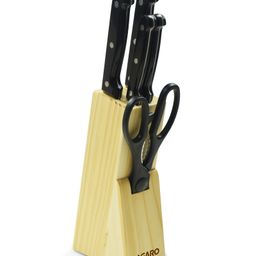 AGARO Galaxy Stainless Steel Knife & Scissor Set with Wooden Block Steel-14