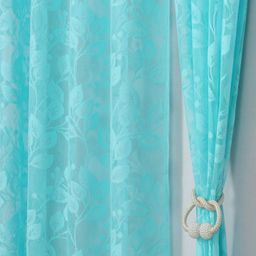 Aura Turquoise Blue 2 Pieces Self Design Sheer Door Curtains-picture-18