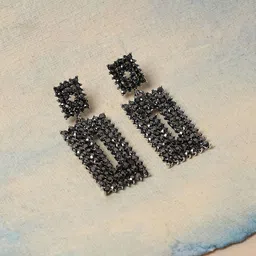 DressBerry Silver-Plated Artficial Stones Studded Geometric Shaped Drop Earrings-13