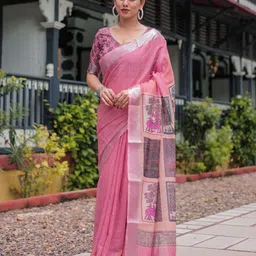 ALMAARI FASHION Floral Zari Pure Linen Saree-picture-24
