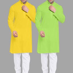 VS MALL Lime Green Cotton Blend Kurta Sets-image-86