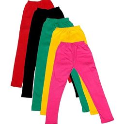 FRENCH KLEIDER Girls Pack Of 5 Cotton Mid-Rise Churidar-Length Leggings-image-69