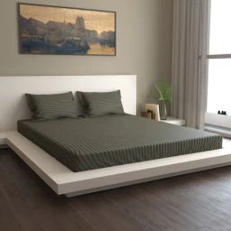 Mark Home Premium Stripes 400 TC Olive Green Bed Sheet Set-image-35