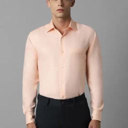 Louis Philippe Peach Cotton Regular Fit Texture Shirt-image-5