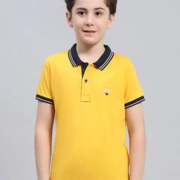 Monte Carlo Boys Mustard Printed Collar Neck Pure Cotton Polo T-Shirt-image-75