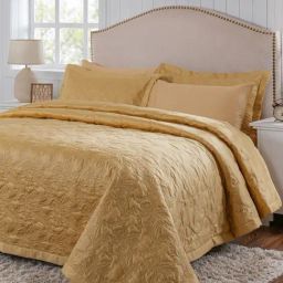 Maspar Twirls & Swirls Gold Cotton Solid Double Bed Quilt-picture-27
