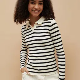 Fame Forever By Lifestyle White Regular Fit Striped Polo Top-picture-8