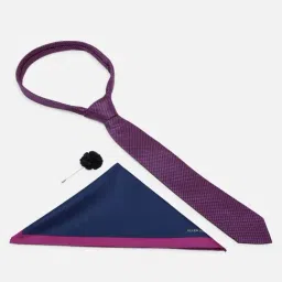 Allen Solly Purple Embroidered Tie with Pocket Square & Lapel Pin-picture-0