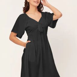 Moomaya Black Regular Fit A Line Dress-image-55