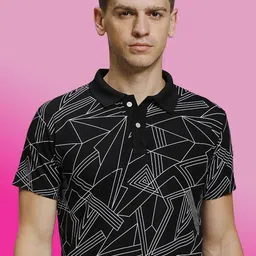 STELVIN Geometric Printed Polo Collar Short Sleeves Cotton T-shirt-image-60