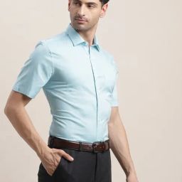 Turtle Sky Blue Cotton Slim Fit Formal Shirt-picture-7