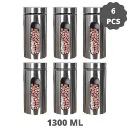 Femora Silver & Transparent Glass Storage Jars (1300 ml) - Set of 6-35