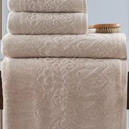 Maspar Beige Self Design Pure Cotton 550 GSM Towels (Set Of 4)-79