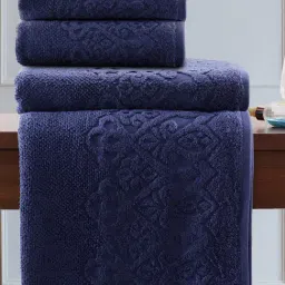Maspar Blue Self Design Pure Cotton 550 GSM Towels (Set Of 4)-63