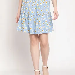 TAG 7 Blue Printed A-Line Skirt-image-5