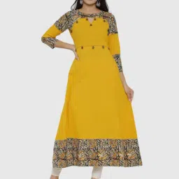 YASH GALLERY Mustard Floral Print A Line Kurta-picture-11