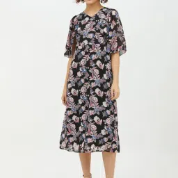 StyleStone Black Floral Print Midi Dress-image-45