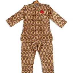 VASTRAMAY SISHU Yellow & Maroon Floral Print Kurta Set-image-83
