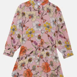 Kiddopanti Kids Baby Pink Floral Print Full Sleeves Dress-image-39