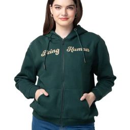 Being Human Dark Green Logo Print Hoodie-image-65