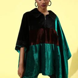 QUIERO Green & Black Color-Block Poncho-image-8