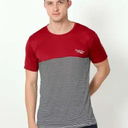 Masculino Latino Maroon & Black Regular Fit Striped Sports T-Shirt-picture-21