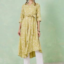 Styli Green Printed Flared Kurta-image-50