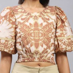 Label Ritu Kumar Brown Printed Crop Top image 5
