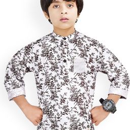 MADE IN THE SHADE Boys Floral Printed Band Collar Cotton Straight Kurta-53