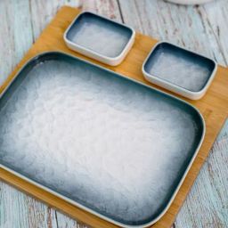 White Gold White & Blue Porcelain Rectangle Dinner Plate - Set of 4-18