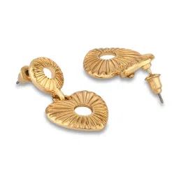 ToniQ Stylish Gold-Plated Textured Heart Shaped Drop Earrings For Women image 5