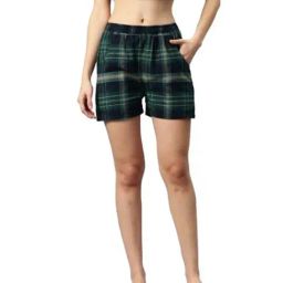 One Femme Green & Purple Cotton Poly Blend Regular Fit Checks Sleepwear Robes-picture-43