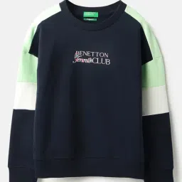 United Colors of Benetton Kids Blue Color Block Cotton Regular Fit Sweatshirt-picture-3
