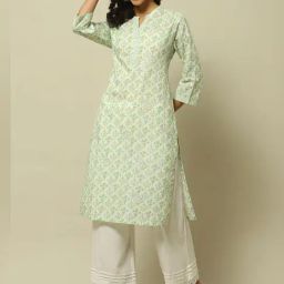 Rangriti Green Cotton Printed Straight Kurta-image-59