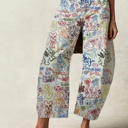 KPOP Women Printed Original Regular Fit Mid-Rise Trousers-image-4