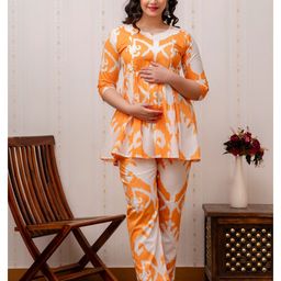 CELEBRAVO Abstract Printed Pure Cotton A-Line Maternity Kurta with Trouser-30