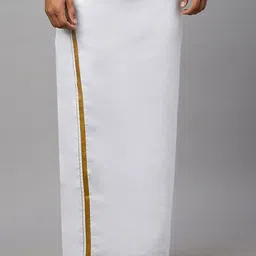 Ramraj Men Pure Cotton Readymade Pocket Dhoti with Golden Zari Border-picture-31