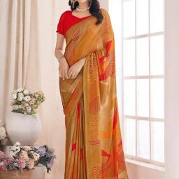 Saree Mall Mustard Printed Saree With Unstitched Blouse-image-38