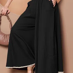 LookShine Women Black Polyester Printed Flared Regular Trousers-picture-15