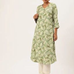 Amukti Green Rayon Printed Three-Quarter Sleeves Kurta-image-90