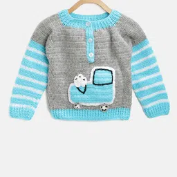 CHUTPUT Kids Grey & Blue Solid Sweater-11