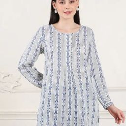 W Ecru Rayon Floral Print Straight Kurta-5