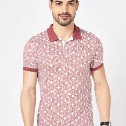 Byford By Pantaloons Maroon Cotton Slim Fit Printed Polo T-Shirt-image-98