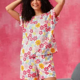 Clovia Orange Round Neck Floral Night Suit Set-picture-35