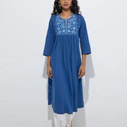 Utsa by Westside Indigo Embroidered Cotton A-Line Kurta-16