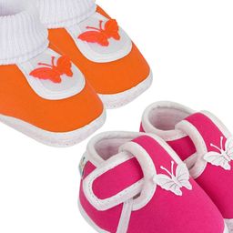 NESKA MODA Newborn Pack of 2 Pair 3 To 12 Month Unisex Baby Cotton Butterfly Soft Shoe Booties-17
