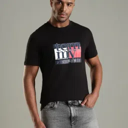 Tommy Hilfiger Black Cotton Slim Fit Logo Printed T-Shirt-picture-20